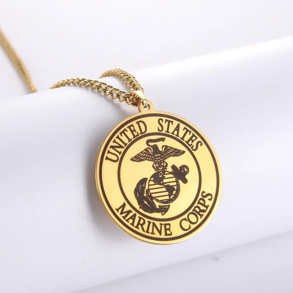 US Marine Corp Pendant Necklace OEM/ODM Customizable 18K Gold Plated Stainless Steel Men Necklace