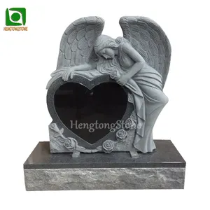 Pemakaman Menggunakan Batu Nisan Desain Hati Granit Hitam dengan Patung Malaikat