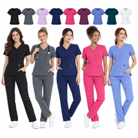 Tenues médicales personnalisées à col en V pour femmes, prix d'usine, ensemble extensible pour infirmières, uniformes d'hôpital