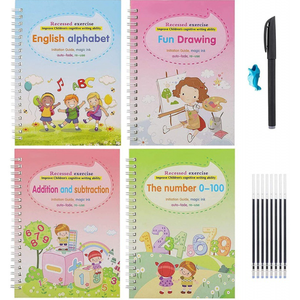 Ensemble de cahiers <span class=keywords><strong>d</strong></span>'écriture manuscrite en <span class=keywords><strong>anglais</strong></span>, cahiers <span class=keywords><strong>d</strong></span>'écriture et de <span class=keywords><strong>dessin</strong></span> effaçables magiques, cahiers <span class=keywords><strong>d</strong></span>'entraînement au contrôle du stylo <span class=keywords><strong>pour</strong></span> l'apprentissage précoce des enfants - Product Image 1