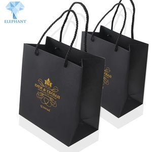 Custom Logo Gold Stamping Printed Luxury Flat Bottom Matte Black Kraft Shopping <b>Gift</b> Paper Bag - Product Image 5