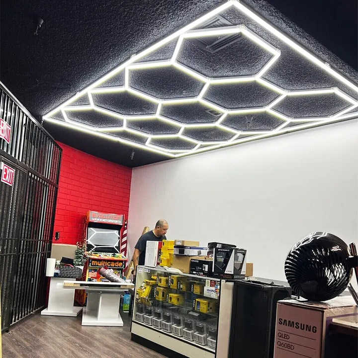Plafonnier LED Hexagonal Kizirl 534W - 60 000 Lm - 6500K Blanc Jour | Pour Garage, Lavage Auto