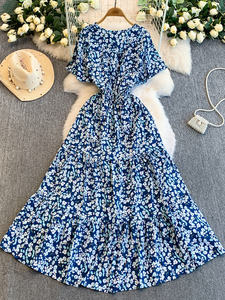 Abito Lungo da Donna Autunno Inverno Stile Francese Leggero Maturo Dolce Floreale con Scollo a V Antistatico Vita Alta Snellente con Volant - Product Image 4