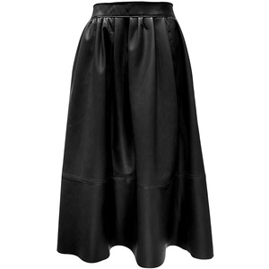 <span class=keywords><strong>Jupe</strong></span> midi en <span class=keywords><strong>cuir</strong></span> véritable vert pour femme - Taille haute, plissée, à panneaux superposés, décontractée, pour le bureau - Product Image 4