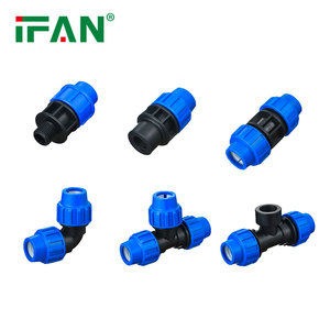 IFAN ống nước vật liệu <span class=keywords><strong>HDPE</strong></span> khớp nối <span class=keywords><strong>Tee</strong></span> khuỷu tay PN16 PE Ống phù hợp màu xanh nhựa PP tưới nhỏ giọt phù hợp - Product Image 1