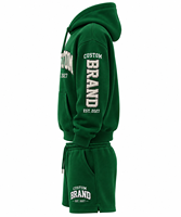 Ensemble sweat à capuche et short personnalisé pour homme, en molleton vert, décontracté, pour l'hiver, avec logo personnalisé imprimé sur le devant, en coton et polyester 430g, séchage rapide