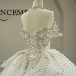 Vestido de Novia Moderno con Cuello Barco y Cola Larga Tipo Capilla, Modelo GT26019, con Flores de Encaje para Mujer - Product Image 6