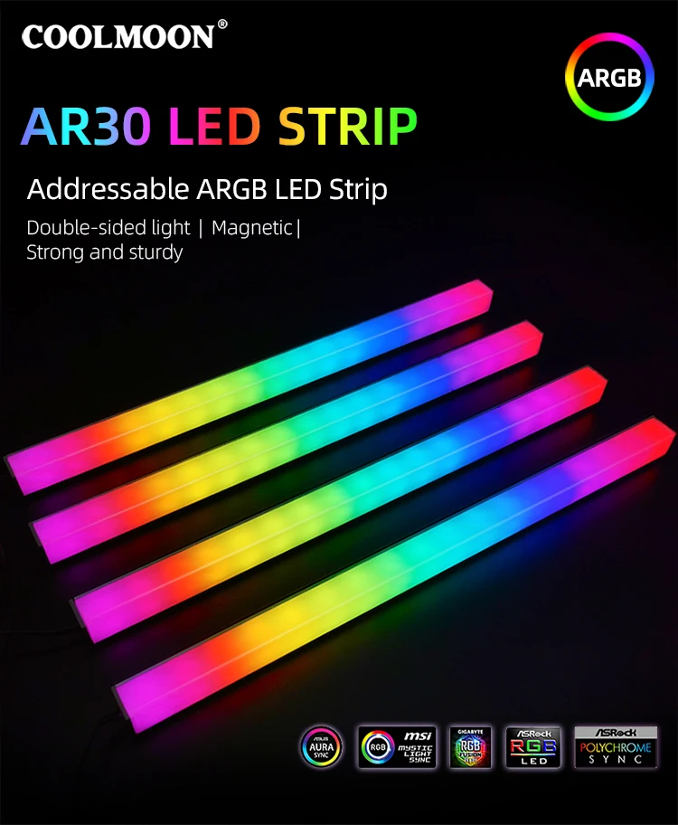 Bande lumineuse LED Double face AR30 adressable, en alliage d'aluminium, 5V, éclairage magnétique, nouvelle collection,