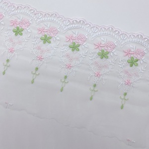Pita Renda Bordir Bunga RYL, Tulle <span class=keywords><strong>Mesh</strong></span>, Warna Pink Hijau untuk Menjahit - Product Image 4