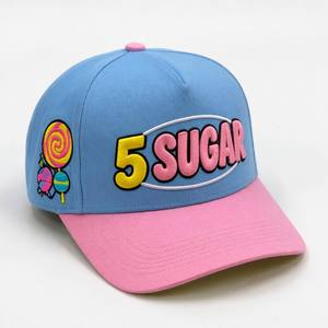 Cappellino a 5 Pannelli Personalizzato con Ricamo Candy, Bicolore Blu Cielo e Rosa, OEM Y2K Kawaii Sugar Pop Streetwear - Product Image 5
