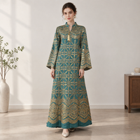 Abaya à imprimé géométrique doré, col montant, manches cloche à pompons, robe longue ample, Kaftan musulman de Dubaï, Robe islamique, 4 couleurs, OEM