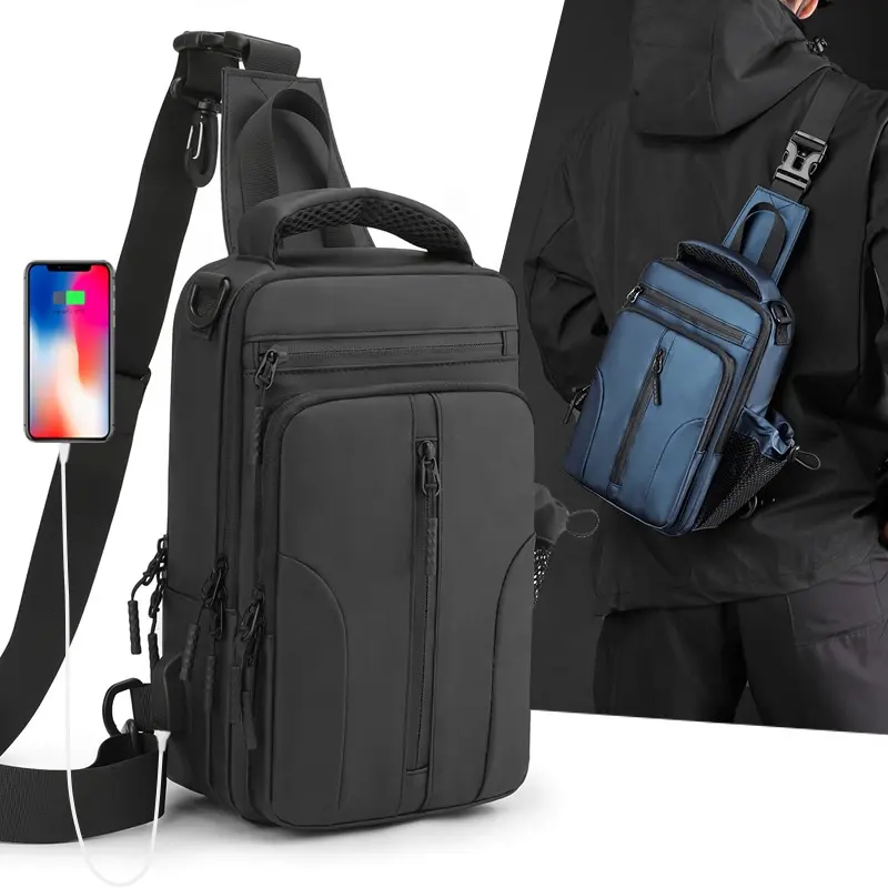 2023 étanche hommes Nylon sport poitrine sac avec USB plus grande capacité stockage messager poitrine sac à bandoulière pour hommes Cool