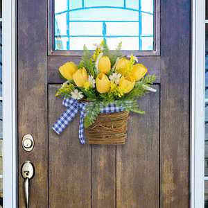 Nuevo tulipán amarillo flores decorativas corona y plantas dulce florero <span class=keywords><strong>de</strong></span> pared decoración del hogar vacaciones y decoraciones para fiestas suministros - Product Image 3