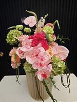 Boule de fleurs artificielle rose et verte personnalisée, centre de table, décoration de table, fleurs en soie pour la décoration de mariage