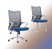Chaise de bureau moderne et lumineuse en maille, modèle Bow, pivotante, gris foncé et bleu, avec vérin à gaz de 100 mm, support dorsal ergonomique et base en acier