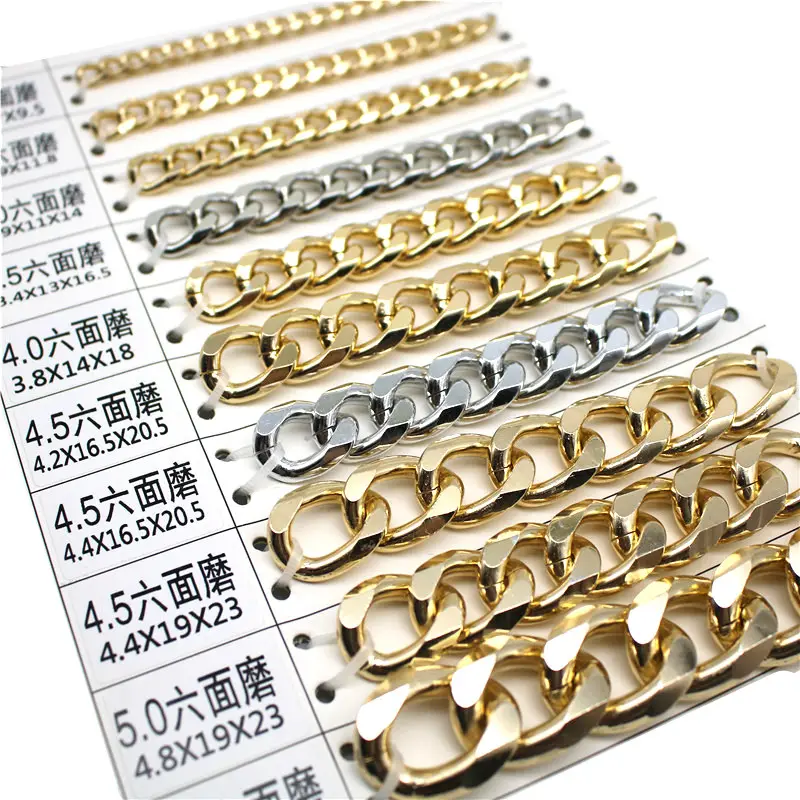Aluminum Metal Gold/Silver Flat Bag Chain Twisted Curb Chains Bulk Fit Bracelets Open Link Chain DIY Jewelry Making