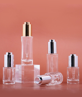 Flacon en verre HOPECK droit et rond de 30/50/100 ml pour huile essentielle/sérum avec pipette compte-gouttes à bouton poussoir en aluminium doré/argenté 18/415