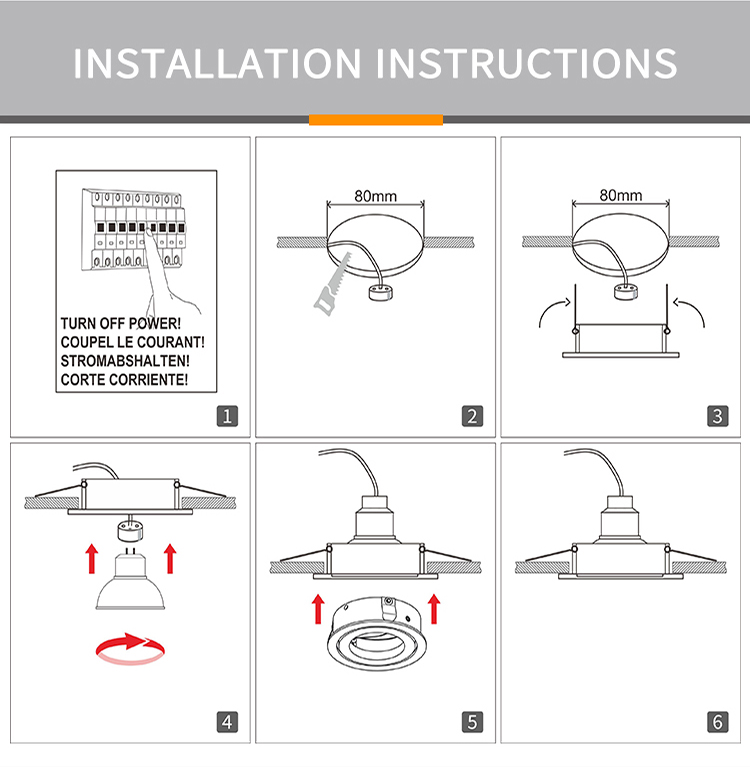 3W 5W 6W 7W Recessed Downlights 80mm Cut Out Diameter For Living Room
