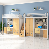 Lit superposé double intégré avec bureau, armoire et rangements intégrés, escalier et espace privé – Ensemble de mobilier tout-en-un pour étudiants et personnel