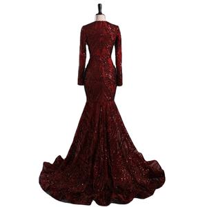 Vestidos de Noche Largos de Fiesta Formales para Chicas, Color Negro, Sexy, Ajustados, Color Borgoña, Verde Oliva, Manga Larga, Cola Roja - Product Image 3