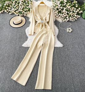 Costume de mode <span class=keywords><strong>Acteurs</strong></span> féminins avec bretelles élégantes Veste de costume tricotée Pantalon taille haute Ensemble 2 pièces - Product Image 4