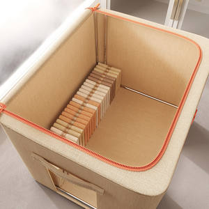 Cesta de almacenamiento de tela de lino plegable con cajas organizadoras con cremallera Contenedores para armario Garaje para ropa interior Organización de ropa - Product Image 3