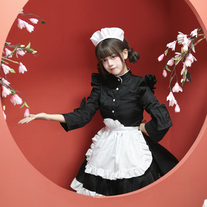 Chinese Style Maid Costume Black White Long Sleeve Cosplay Stage Performance Outfit For Anime Role Playing - Product Image 4