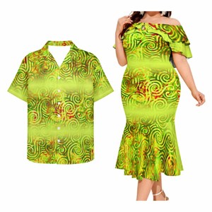 Envío de la gota 1MOQ Hombres Botón Aloha Camisas y mujeres Vestido de <span class=keywords><strong>sirena</strong></span> <span class=keywords><strong>Gente</strong></span> grande Polinesia Traje de pareja de estilo étnico - Product Image 3