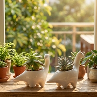Pot à succulentes en céramique en forme de petit dinosaure de dessin animé, respirant, durable, résistant à la corrosion, solide, pour la décoration de la maison et du bureau