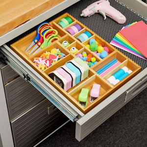 Bamboo Drawer Organizer Adjustable <b>Storage</b> <b>Box</b> 35L Rectangular <b>Kitchen</b> Desktop Organizer Standing Type - Product Image 4