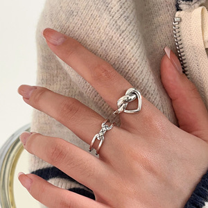 Yinruitai S925 Sterling Silver Twisted Heart <b>Ring</b> Women Minimalist <b>Open</b> Design Student Jewelry Gift - Product Image 1