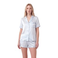 Katı Ipek Pijama Kadın Çift Kakmalı Kısa Kollu Şort Pijama Takımı 100 Dut Ipek Ev Giyim İki Parçalı Yazlık