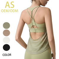 Soutien-gorge de sport pour femme, effet deux pièces, à bretelles halter, en Spandex/Nylon, motif uni, respirant, maintien élevé, avec découpes