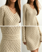 Nouvelle Collection Printemps 2025 – Robe Pull Moulante en Crochet Creux Sexy à Col V et Manches Longues pour Femme – Personnalisation OEM