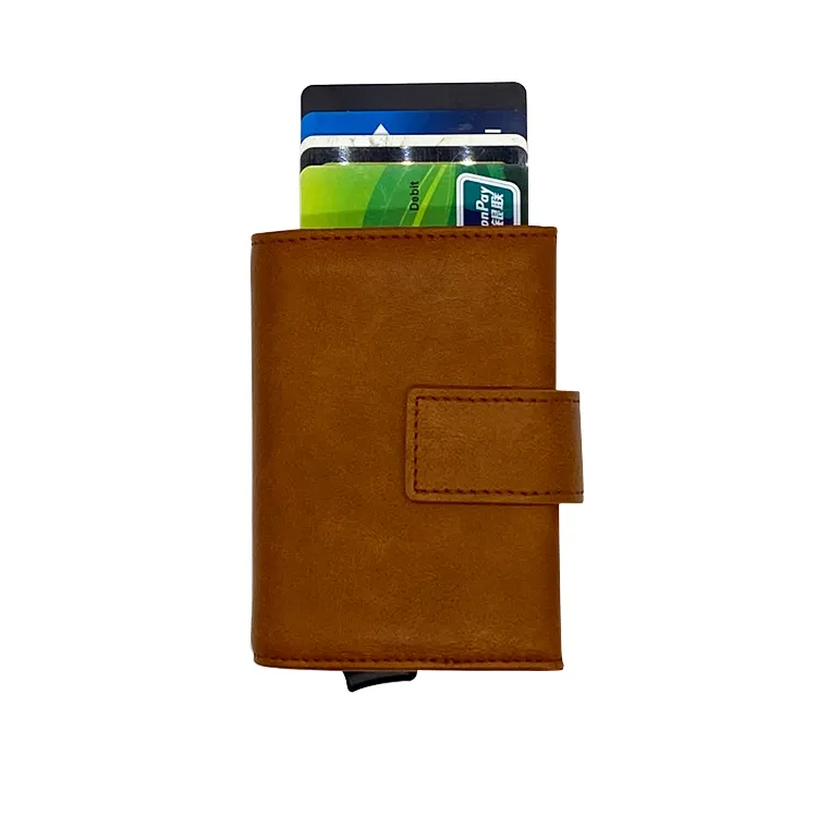 2023 Aluminum Leather RFID Blocking Slim Front Pocket Wallet Money Clip with Slim Pop-up Card Holder