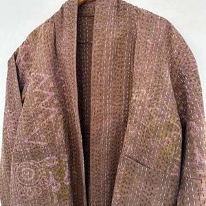 Gypsy Thread Kantha Hand Woven Women's Regular Autumn Finished Reversible Breathable Cotton <b>Winter</b> <b>Quilted</b> Jacket Floral - Product Image 1