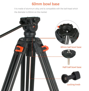 Trépied vidéo professionnel avec trépied d'appareil photo robuste en aluminium à tête fluide pour DSLR pour caméscopes Canon Nikon <span class=keywords><strong>Sony</strong></span> - Product Image 4