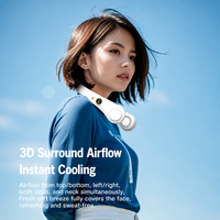 Ventilateur de cou portable numérique sans pales, 5 vitesses, rechargeable, mini-refroidisseur d'air personnel pour les voyages en extérieur