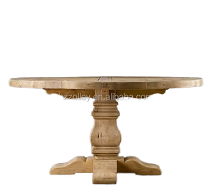 Meja makan kayu padat warna alami, furnitur bulat ukir berat untuk rumah Modern untuk ruang makan - Product Image 2