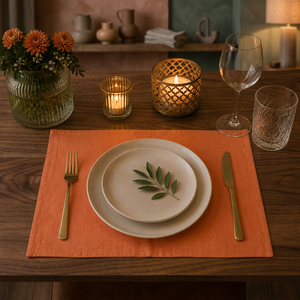 Set de table en lin de qualité supérieure |   Set de table en terre cuite orange solide |   Sous-plat élégant en tissu tissé pour la maison, l'hôtel et le restaurant - Product Image 2