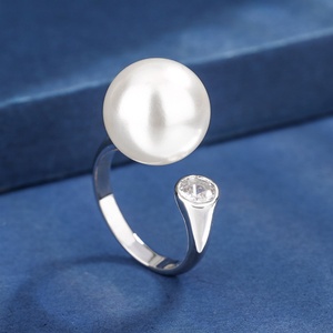 Minimalist Jewelry Eco-friendly Copper Gold Plated Minimalist 14MM Gold Shell Pearl Open Band Rings Women for <b>Gift</b> - Product Image 4