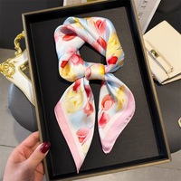 Daou Stock Foulards carrés en soie à motifs floraux, cache-cou de haute qualité, protection solaire, accessoires capillaires pour femmes, vente en gros