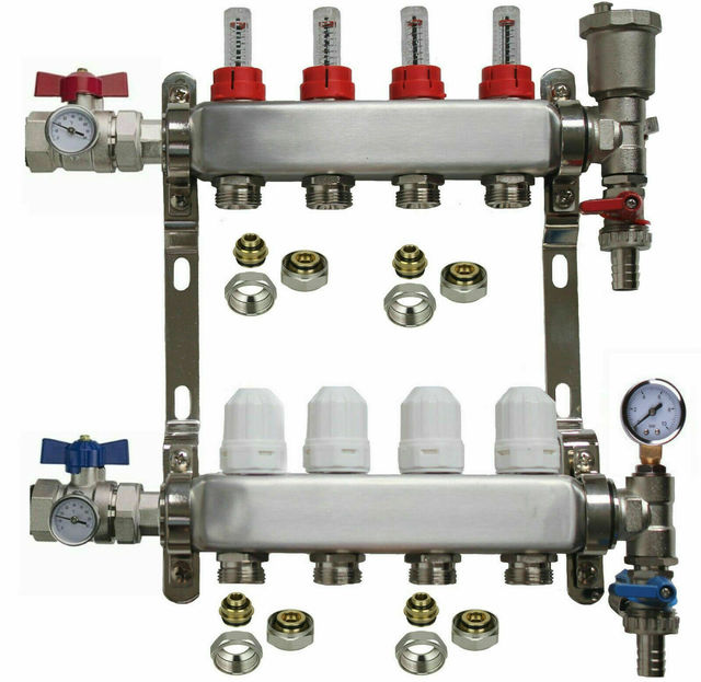 2-12 Ports Underfloor Heating Manifold Stainless Steel UFH Manifold