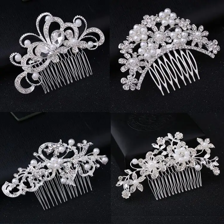 Elegant Fashion Crystal Alloy Bridal Hair Comb Custom Flower Leaf Pearl Wedding Hair Accessories