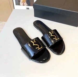 Wholesale Top Quality Patent Leather Designer <b>Slide</b> Slippers for Women Trendy Summer Luxury Famous Brand Ladies Slipper - Product Image 1