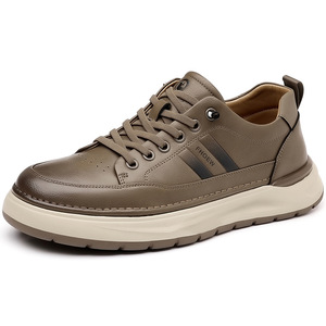 FHOEW Men's Round Toe Genuine <b>Leather</b> Cow <b>Leather</b> Walking Shoes Breathable Solid Color Casual <b>Sneakers</b> for Daily Wear - Product Image 5