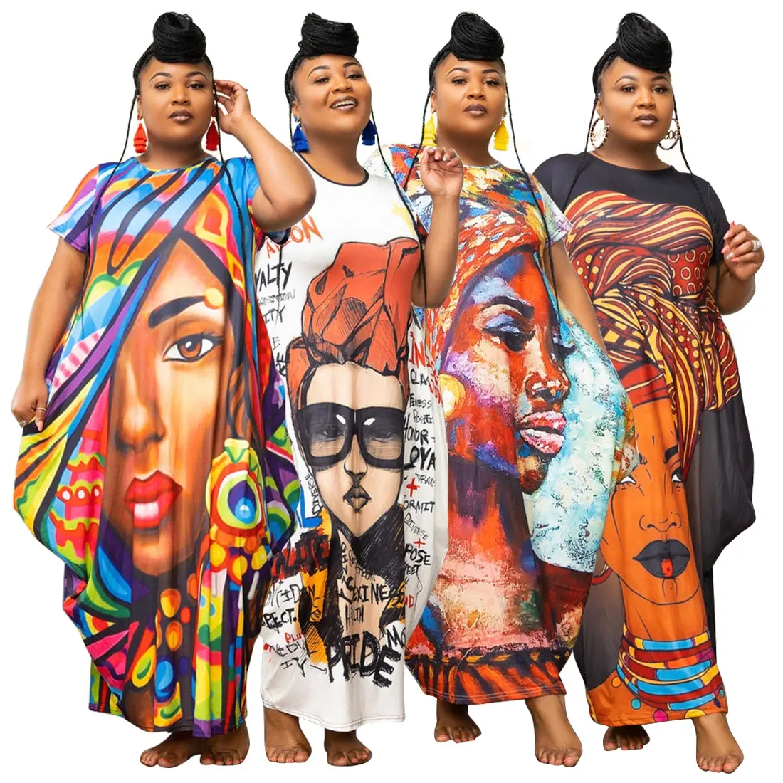 Pakaian Butik Wanita Tie Dye 2022 Gaun Kasual Afrika Ukuran Plus Maxi Tshirt Panjang Gaun Kitenge Y2K Desain dengan Kantong