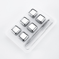 Ensemble de 6 accessoires de bar en acier inoxydable, kit de glaçons réutilisables écologiques, pince à glaçons en métal, conteneur de rangement, usage domestique et commercial
