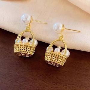 22663DIY Pendientes de Plata S925 con Soporte Hueco para Múltiples Cuentas, Pendientes de Cesta de Flores, Accesorios para Cuentas de 3-8mm, Perla para DIY - Product Image 1