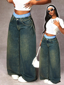 Jeans Salopette Street Style Personnalisée Taille Basse Haute Qualité avec Broderies Respirante Délavée Effet Vieilli Décontractée - Product Image 4